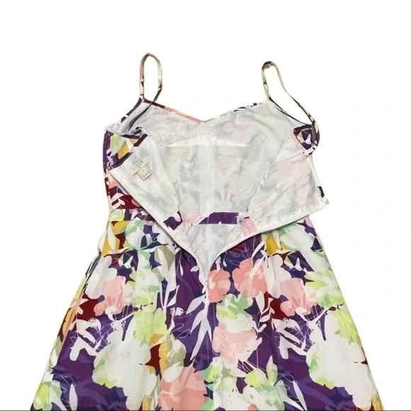 J Crew Dress Women's 0 White Pink Purple Spaghetti Strap Floral Mini Bright Fun - Picture 5 of 9